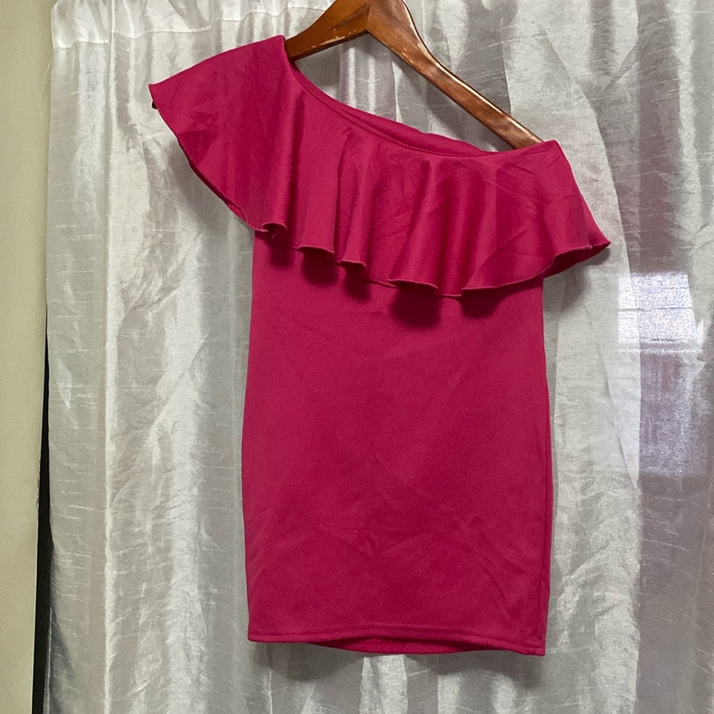 Girl's One Shoulder Ruffle Trim Flounce Sleeve Pencil Party Birthday Dress,